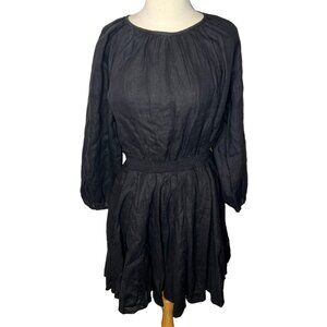 J.Crew $138 Palmero Smocked Waist Mini Dress Black Linen Size S BP855